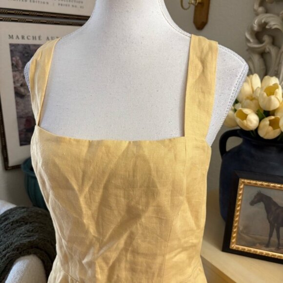 REFORMATION Brigitte Linen Dress‎ Smock Butter Yellow Mini Size 10 - Picture 4 of 9